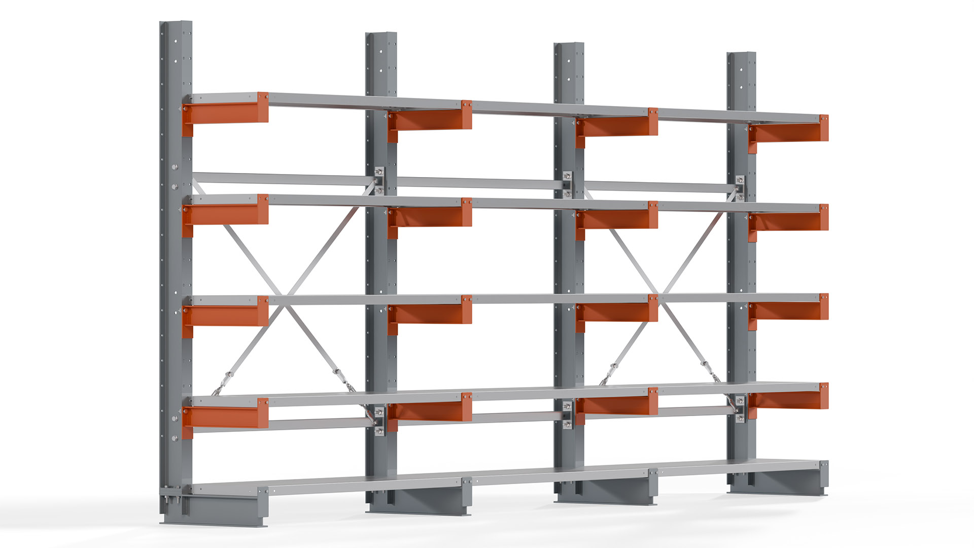 Kragarmregal KARL basic - lackiert - Breite: 384 cm - Höhe: 200 cm - Tiefe: 40 cm - Traglast je Kragarm: 1100 kg - einseitig