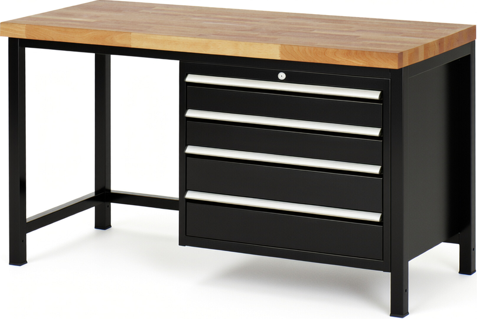 Werkbank Modell 8262 schwarz, BxTxH 1500x700x840 mm,  Buche-Massiv Arbeitsplatte 40 mm,  4 Schubladen mit  Auszug 90 %