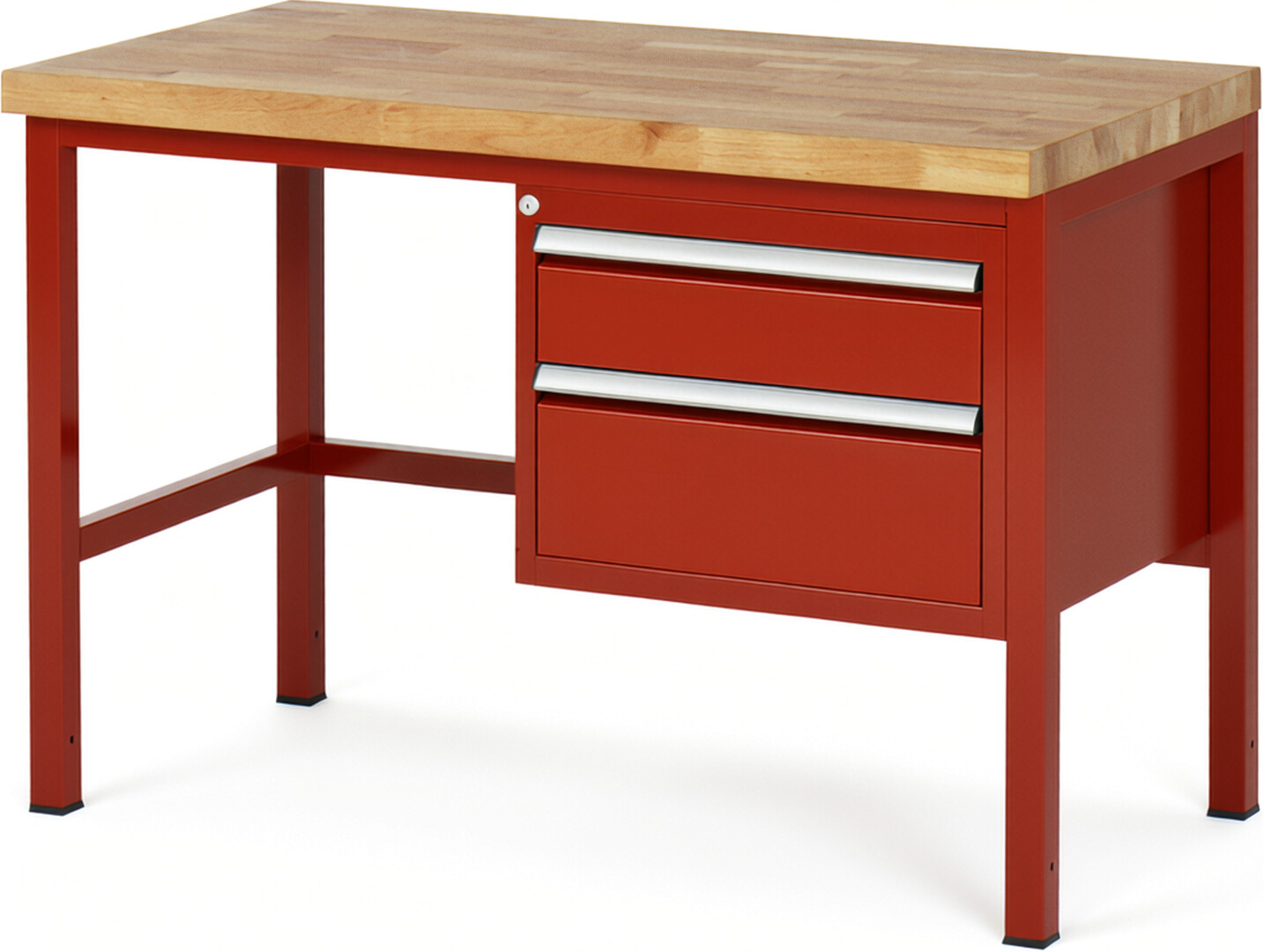 Werkbank Modell 8123 rot, BxTxH 1250x700x840-1040 mm,  Buche-Massiv Arbeitsplatte 40 mm,  2 Schubladen mit  Auszug 90 %