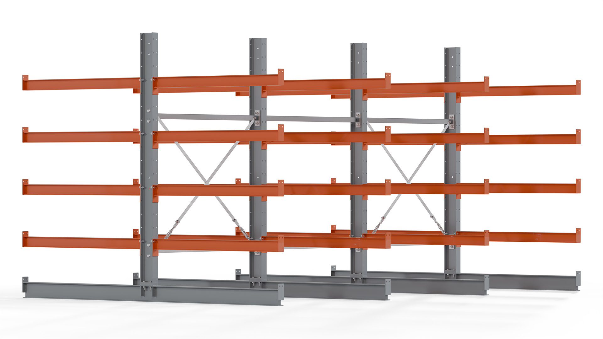 Kragarmregal KARL basic - lackiert - Breite: 384 cm - Höhe: 200 cm - Tiefe: 120 cm - Traglast je Kragarm: 370 kg - beidseitig