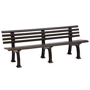 Parkbank aus Kunststoff, mit 3 Füßen, 5 Sitz- und 4 Lehnlatten 50x30 mm, Breite 2000 mm, braun