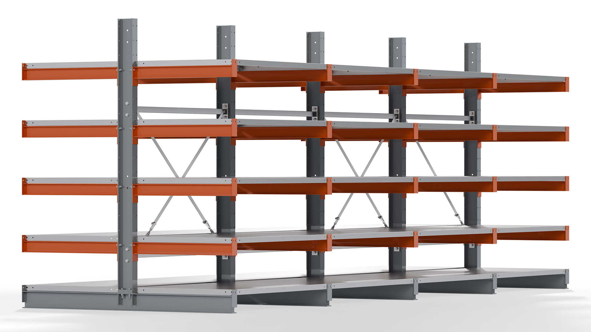 Kragarmregal KARL basic - lackiert - Breite: 512 cm - Höhe: 200 cm - Tiefe: 80 cm - Traglast je Kragarm: 550 kg - beidseitig