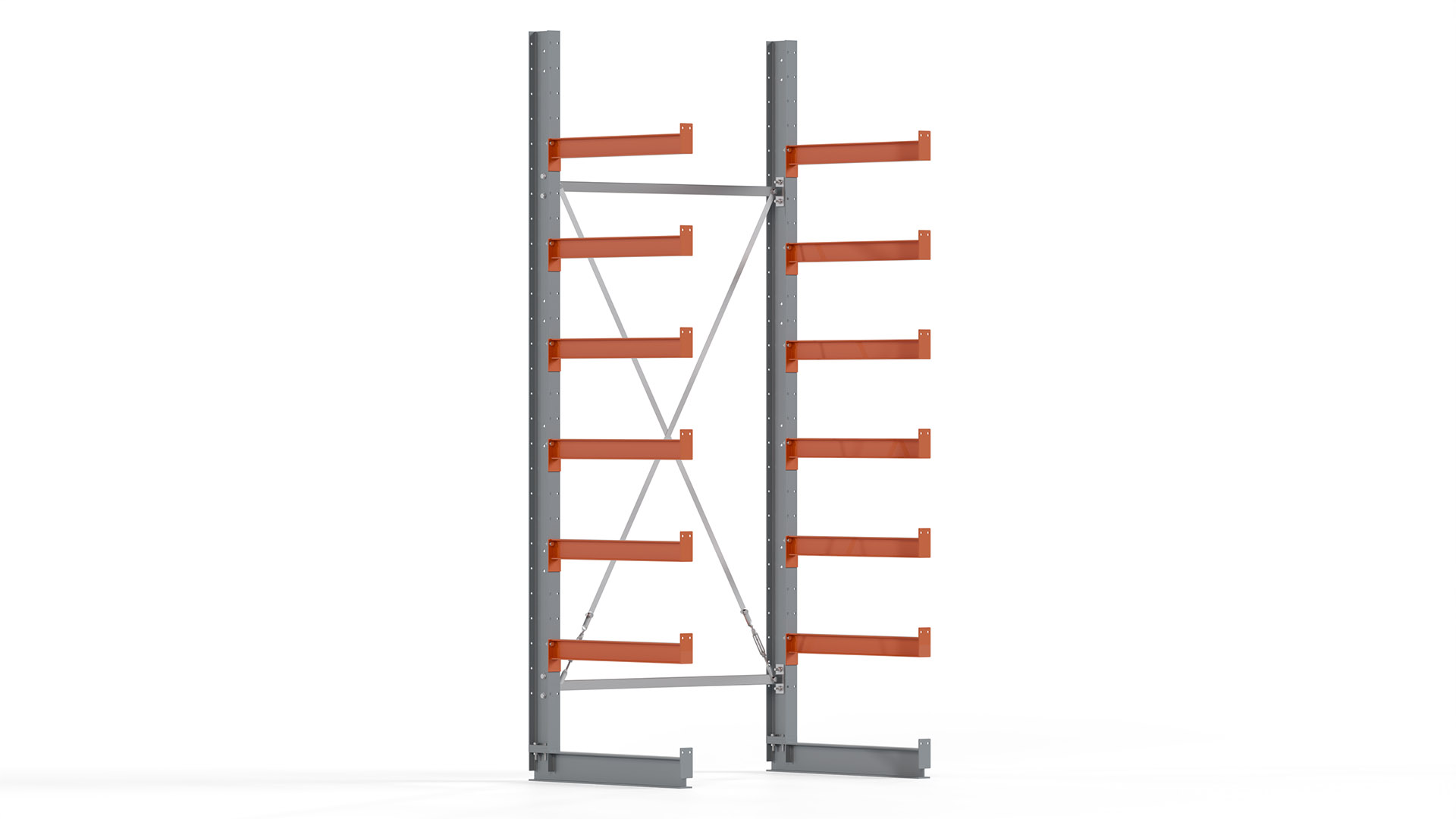 Kragarmregal KARL basic - lackiert - Breite: 128 cm - Höhe: 300 cm - Tiefe: 80 cm - Traglast je Kragarm: 550 kg - einseitig