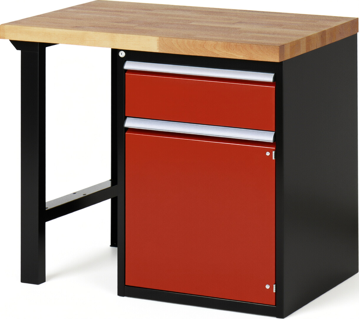 RAU Werkbank schwarz - rot - Breite 100 cm - Tiefe 70 cm - Höhe 89 cm - Buche-Massiv Arbeitsplatte 40 mm