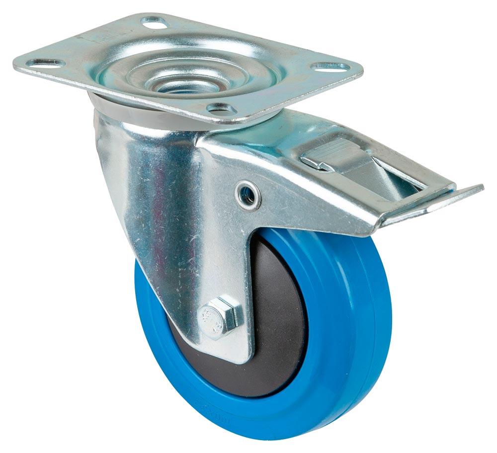 Lenkrolle m. Festst., Elastik-Vollgummi blau