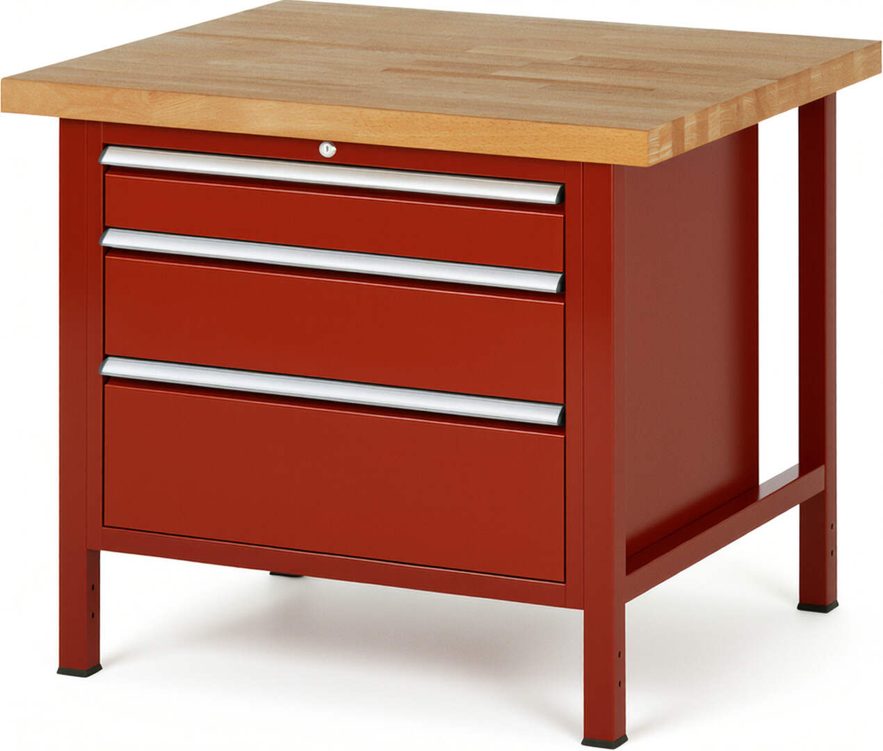 Werkbank Modell 8259 rot, BxTxH 1000x900x840 mm,  Buche-Massiv Arbeitsplatte 40 mm,  3 Schubladen mit  Vollauszug 100 % und  SoftClosing