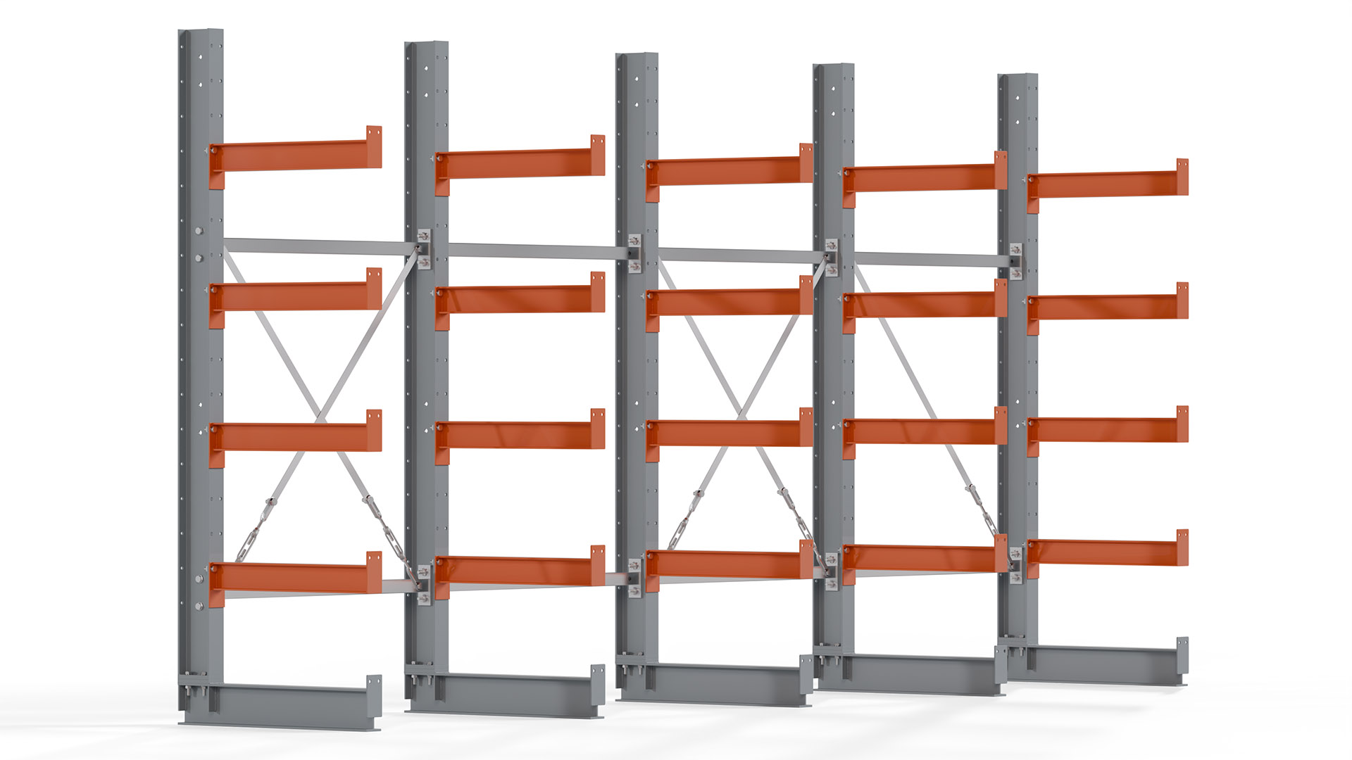 Kragarmregal KARL basic - lackiert - Breite: 400 cm - Höhe: 200 cm - Tiefe: 60 cm - Traglast je Kragarm: 730 kg - einseitig