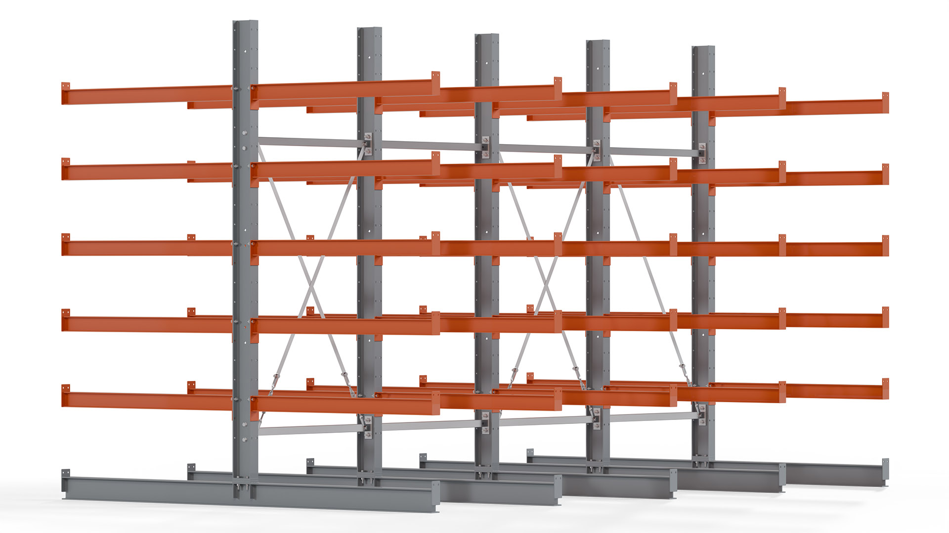 Kragarmregal KARL basic - lackiert - Breite: 400 cm - Höhe: 250 cm - Tiefe: 120 cm - Traglast je Kragarm: 370 kg - beidseitig