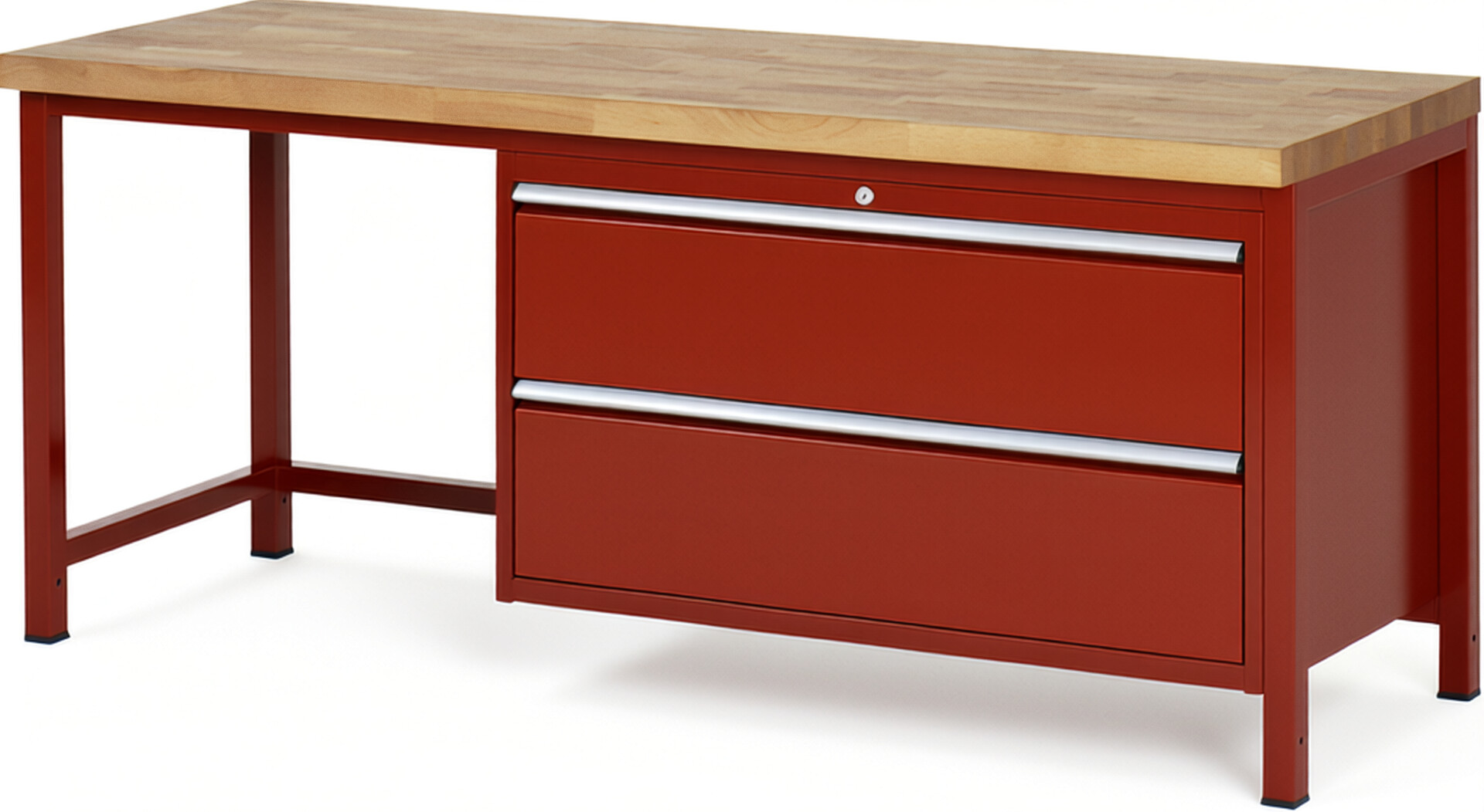 Werkbank Modell 8355 rot, BxTxH 2000x700x840 mm,  Buche-Massiv Arbeitsplatte 40 mm,  2 Schubladen mit  Auszug 90 %