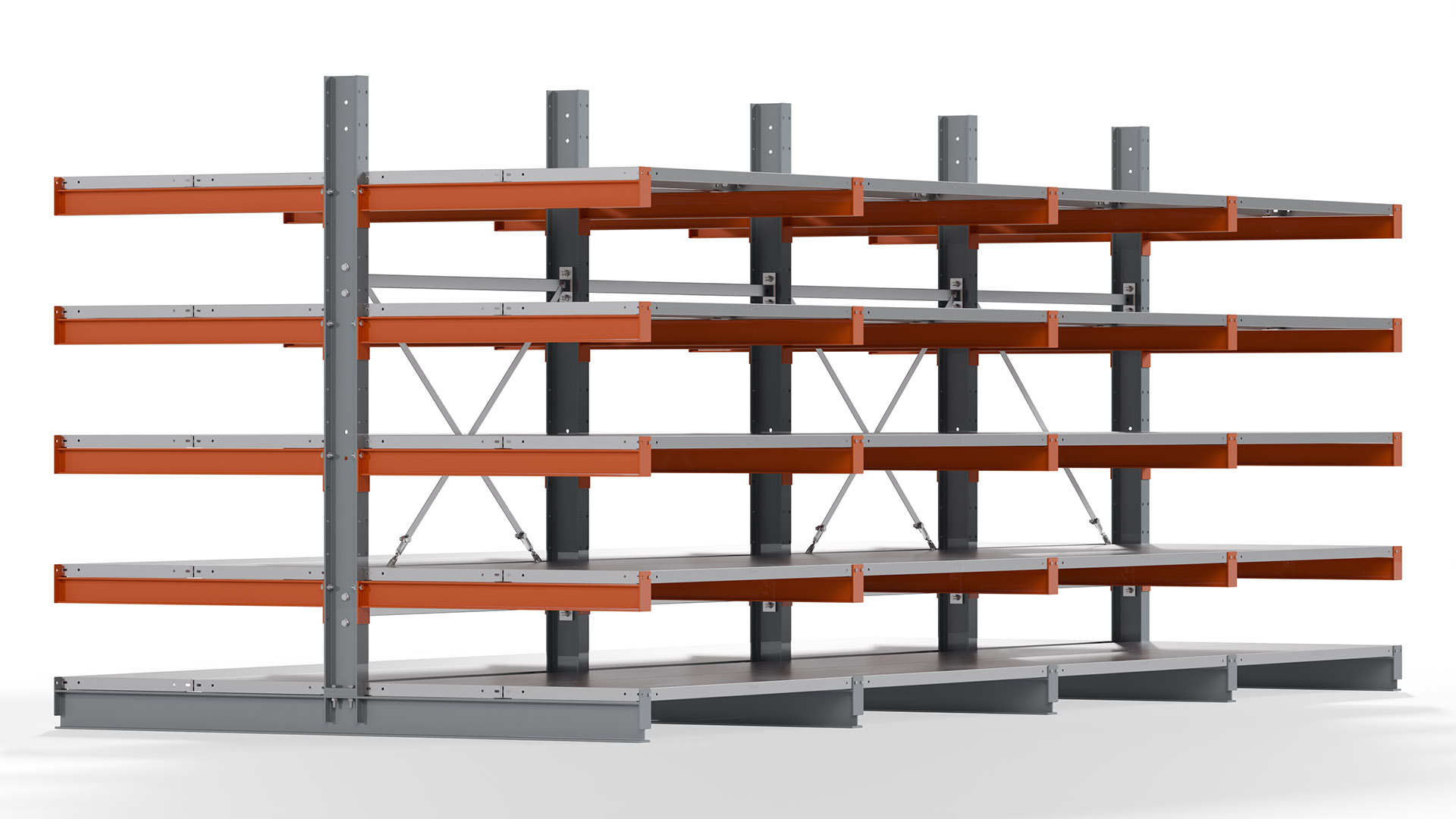 Kragarmregal KARL basic - lackiert - Breite: 512 cm - Höhe: 200 cm - Tiefe: 100 cm - Traglast je Kragarm: 450 kg - beidseitig