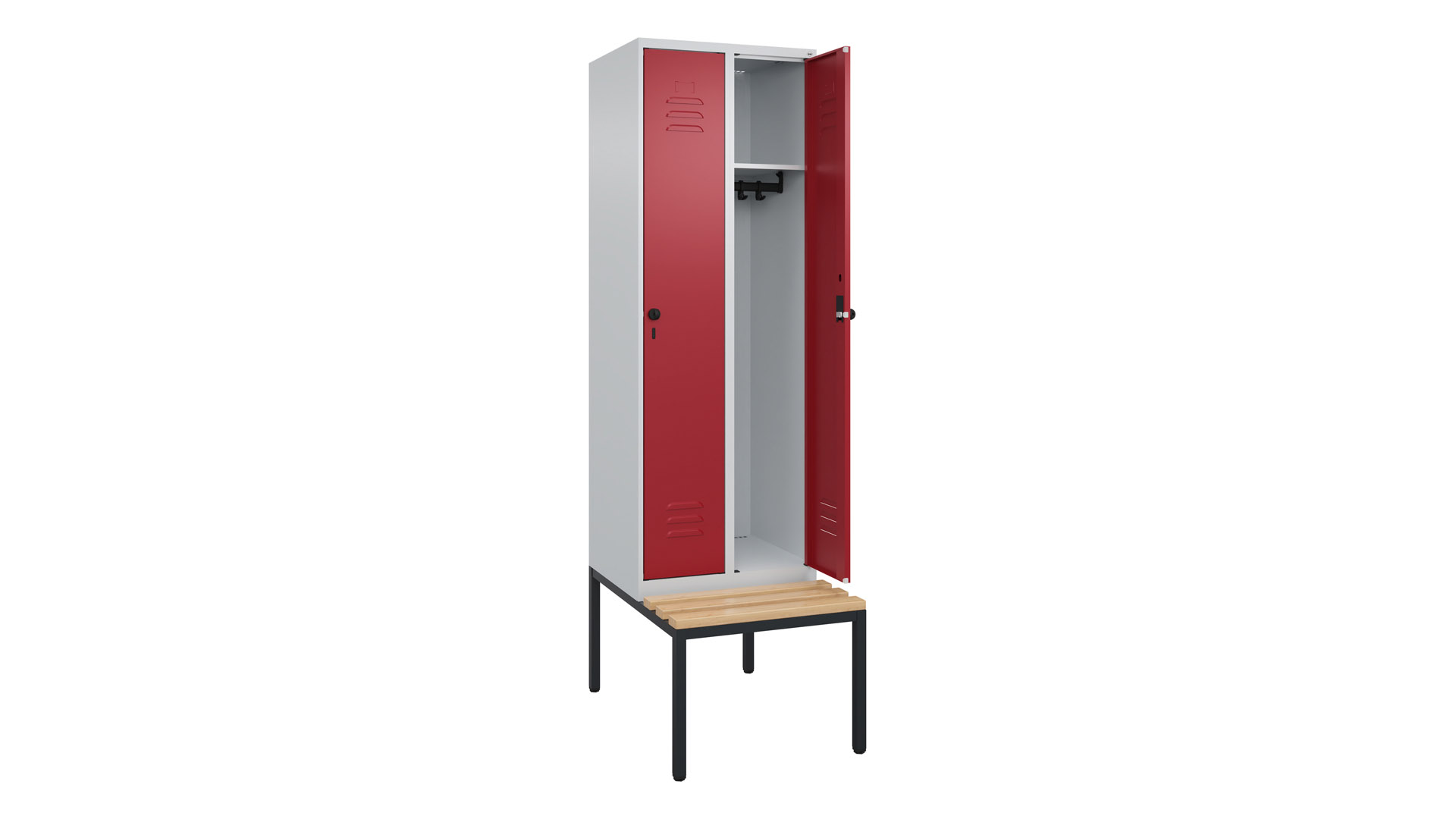 Spind - Garderobenschrank, Breite 60 cm, Höhe 212 cm, Tiefe 50 cm, 2 Abteile