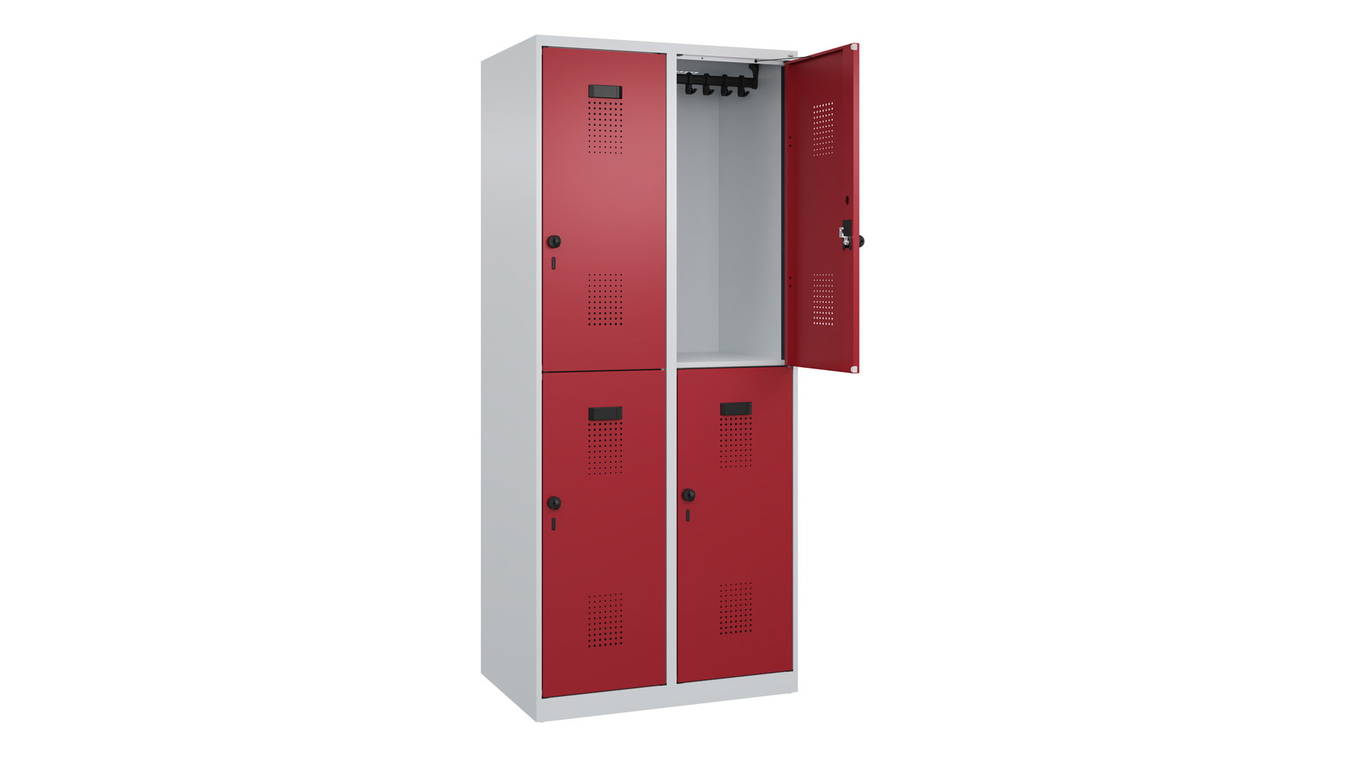 Garderobenspind doppelstöckig, Breite 80 cm, Höhe 185 cm, Tiefe 50 cm, 4 Fächer