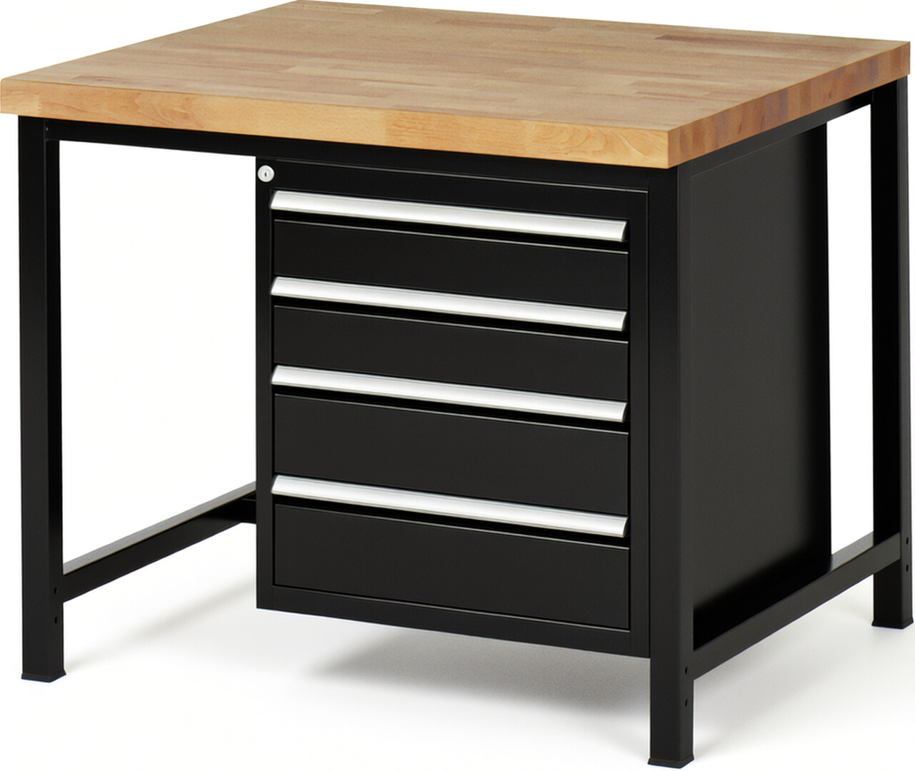 Werkbank Modell 8162 schwarz, BxTxH 1000x900x840-1040 mm,  Buche-Massiv Arbeitsplatte 40 mm,  4 Schubladen mit  Auszug 90 %