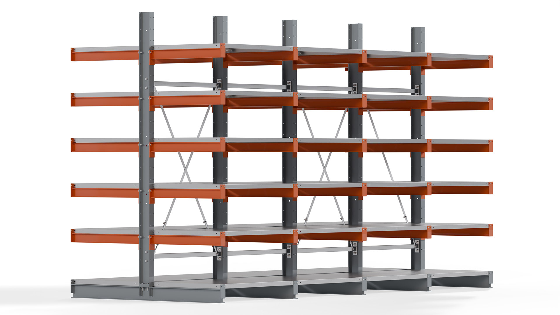 Kragarmregal KARL basic - lackiert - Breite: 400 cm - Höhe: 250 cm - Tiefe: 80 cm - Traglast je Kragarm: 550 kg - beidseitig