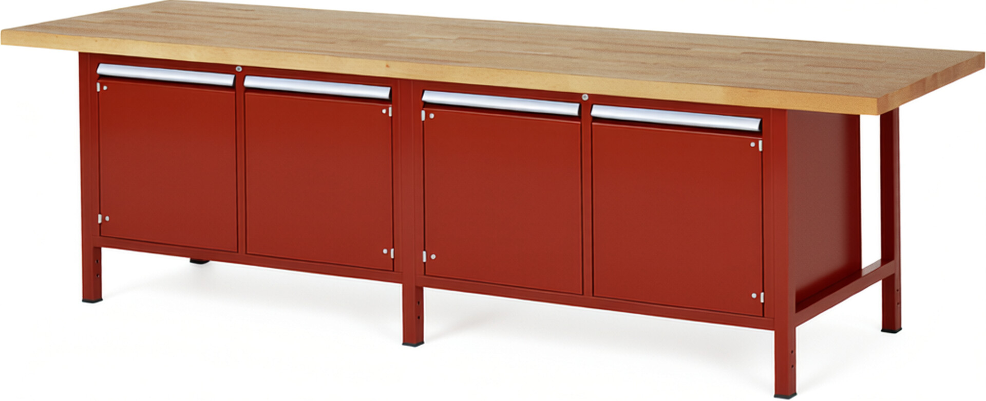 Werkbank Modell 8465 rot, BxTxH 3000x900x840-1040 mm,  Buche-Massiv Arbeitsplatte 40 mm
