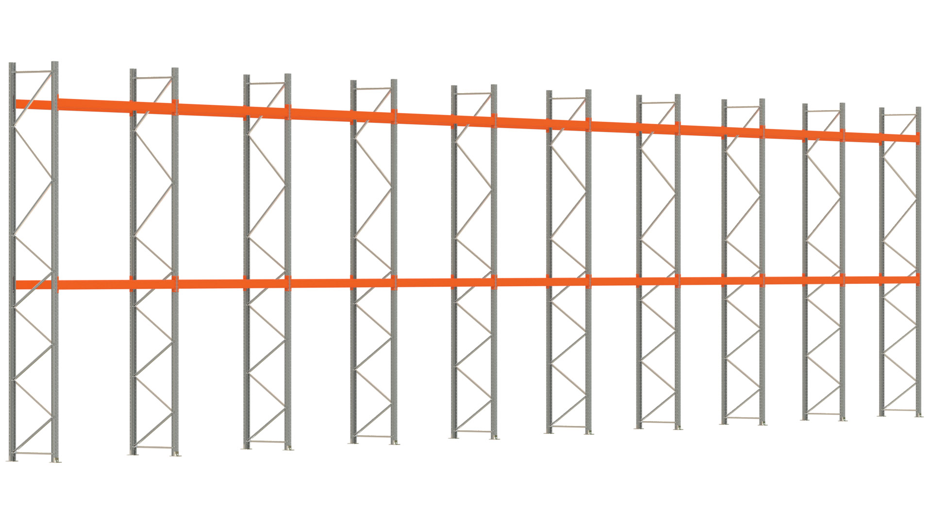 Palettenregal ARTUS - Breite 2515 cm - Höhe 550 cm - Tiefe 80 cm - Fachlast 3000 kg - 54 Palettenstellplätze