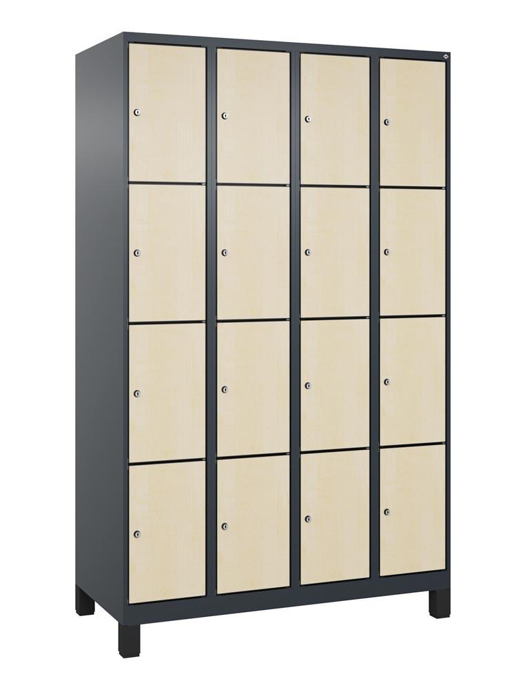 Fächerschrank mit MDF Türen, Breite 120 cm, Höhe 195 cm, Tiefe 50 cm, 16 Fächer