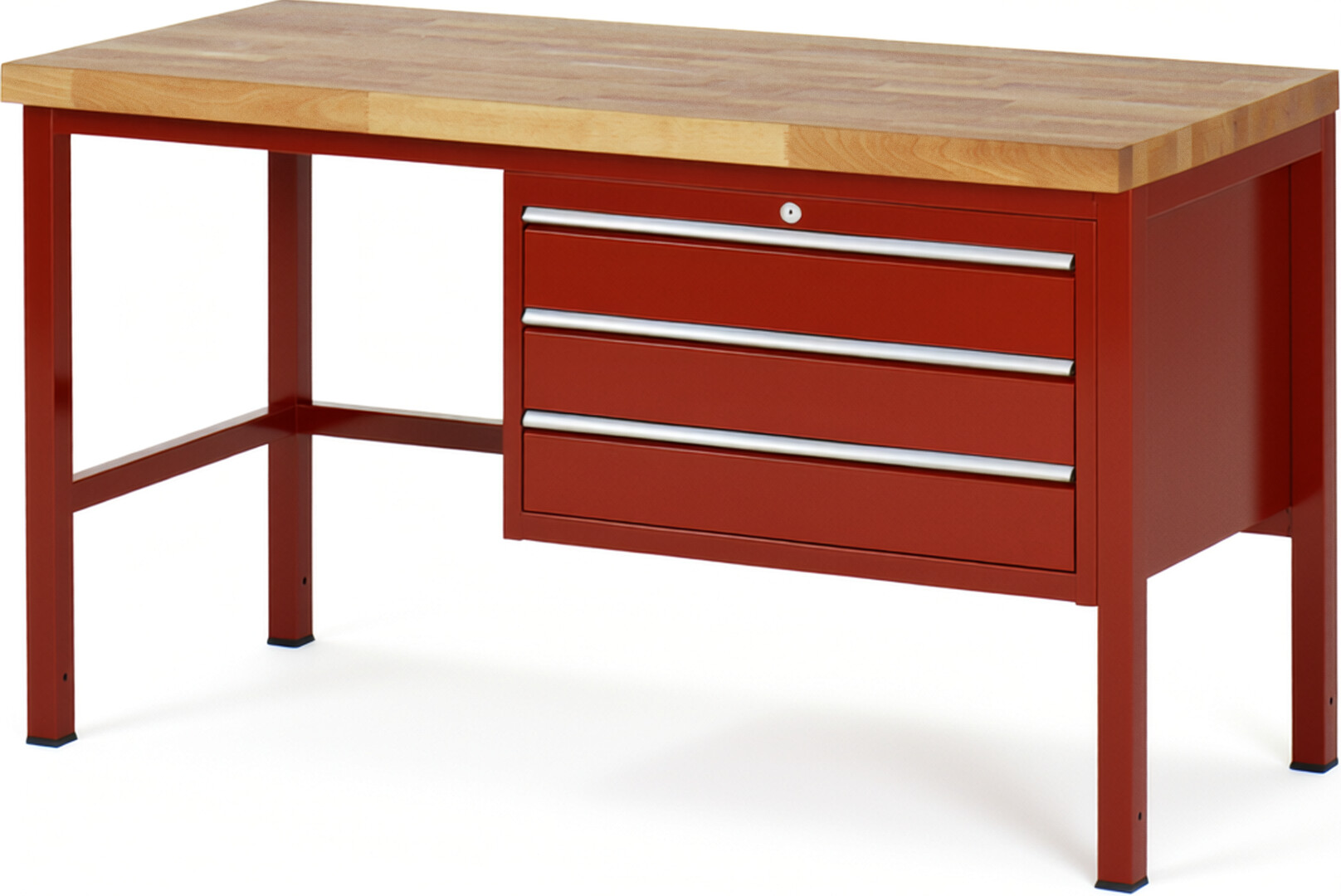 Werkbank Modell 8227 rot, BxTxH 1500x700x840 mm,  Buche-Massiv Arbeitsplatte 40 mm,  3 Schubladen mit  Vollauszug 100 % und  SoftClosing