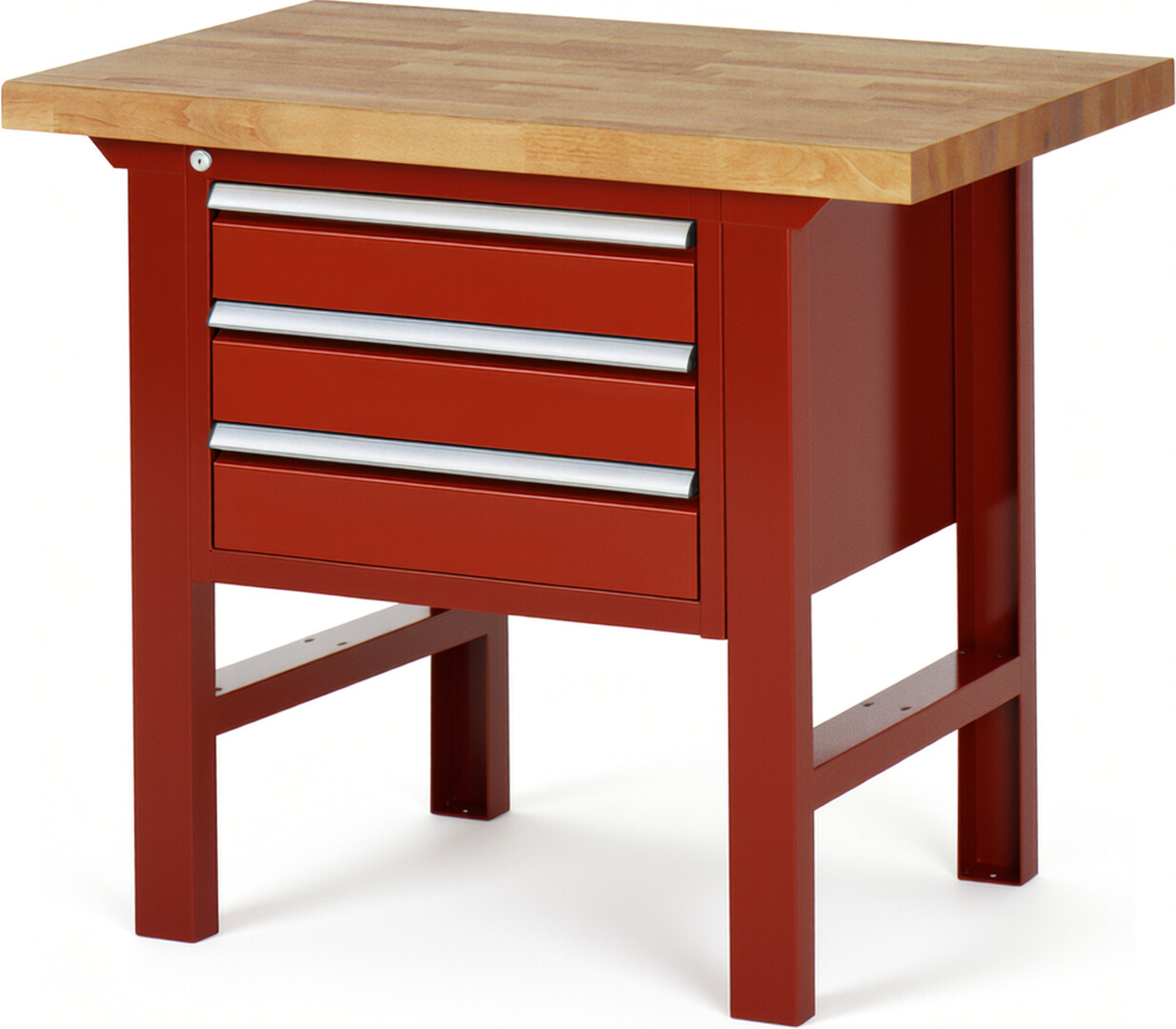Werkbank Modell 7127 rot, BxTxH 1000x700x840 mm,  Buche-Massiv Arbeitsplatte 40 mm,  3 Schubladen mit  Vollauszug 100 % und  SoftClosing