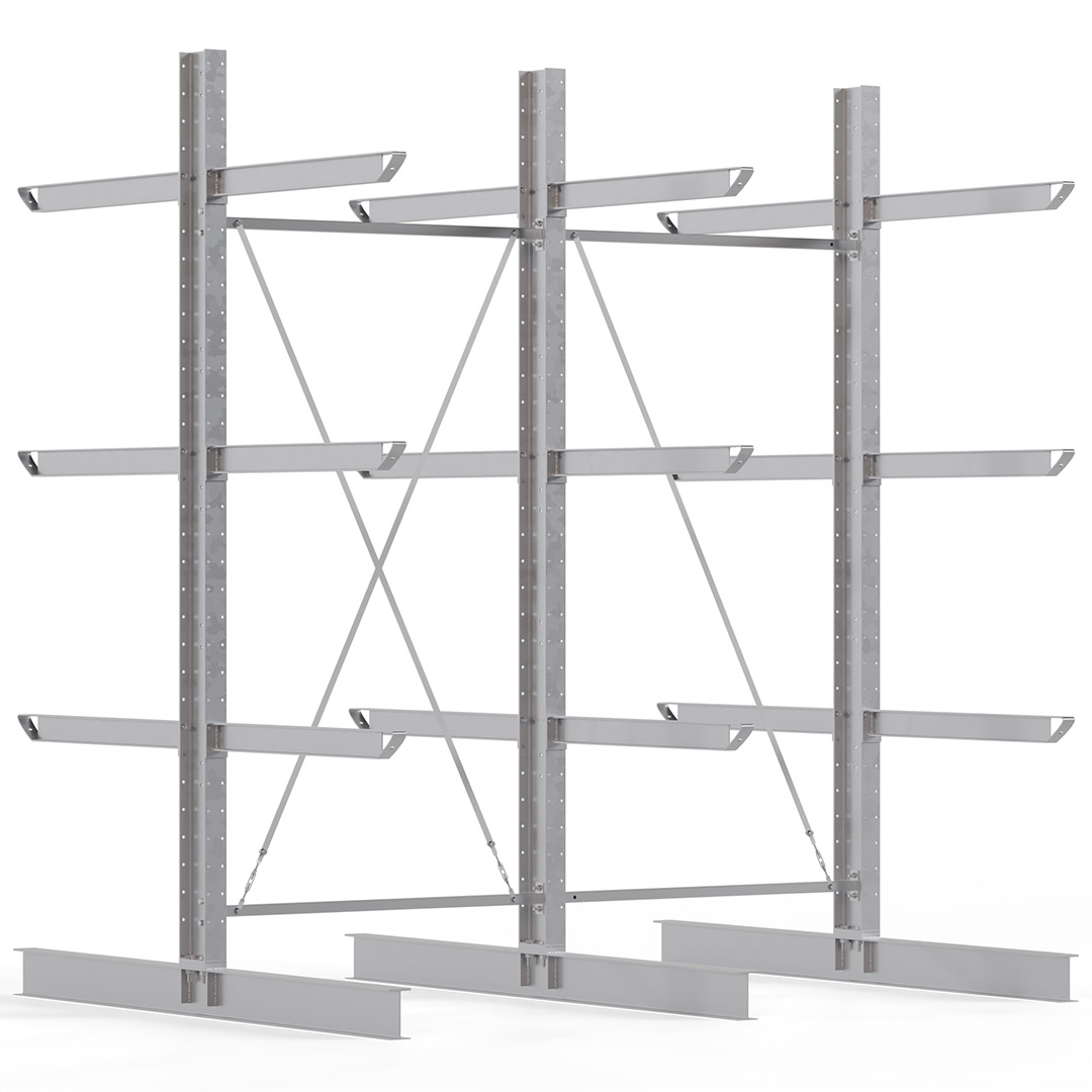 Kragarmregal KARL heavy - feuerverzinkt - Breite: 300 cm - Höhe: 350 cm - Tiefe: 120 cm - Traglast je Kragarm: 800 kg - beidseitig
