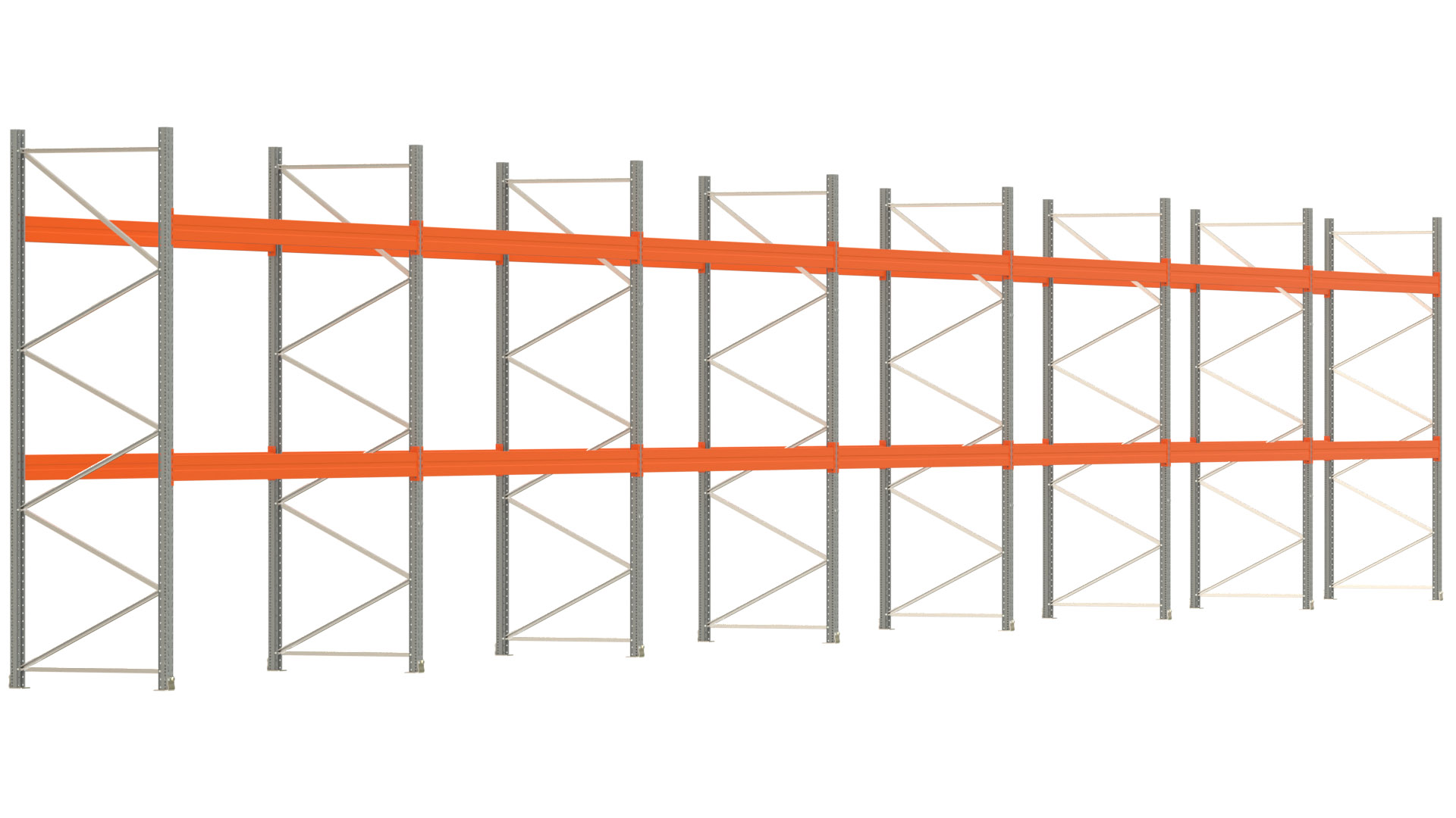 Palettenregal ARTUS - Breite 2588 cm - Höhe 350 cm - Tiefe 110 cm - Fachlast 3700 kg - 84 Palettenstellplätze