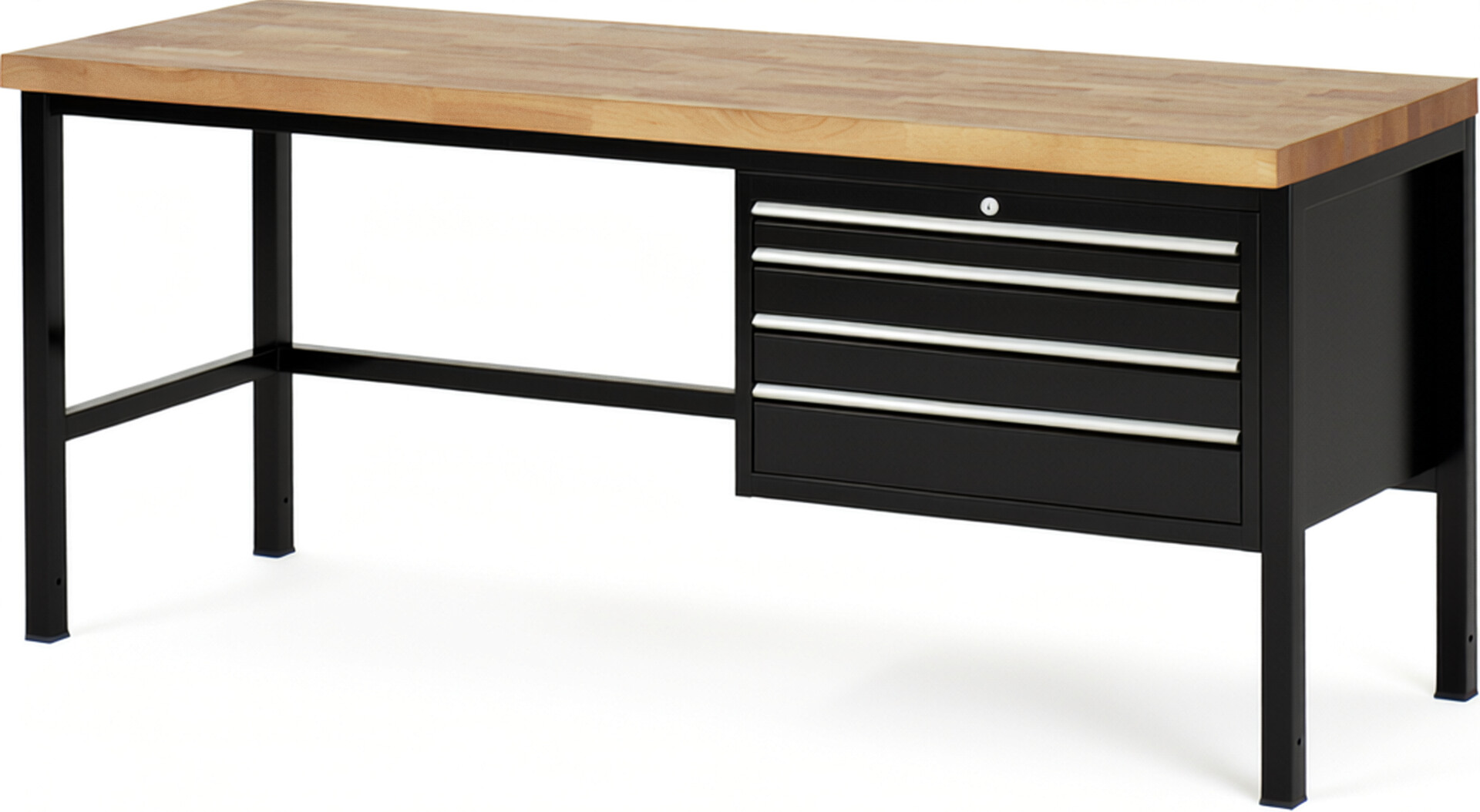 Werkbank Modell 8232 schwarz, BxTxH 2000x700x840 mm,  Buche-Massiv Arbeitsplatte 40 mm,  4 Schubladen mit  Auszug 90 %