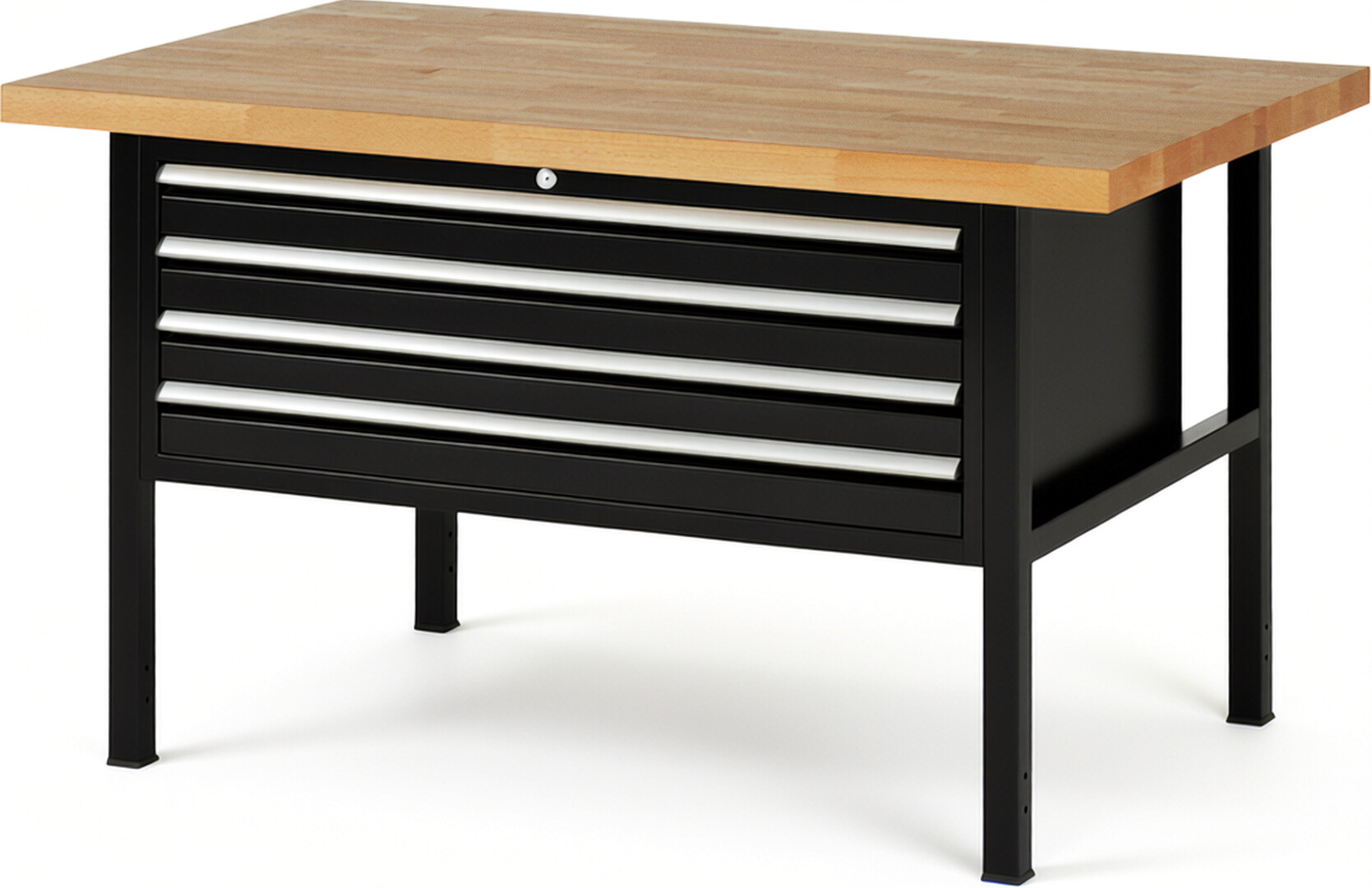 Werkbank Modell 8333 schwarz, BxTxH 1500x900x840 mm,  Buche-Massiv Arbeitsplatte 40 mm,  4 Schubladen mit  Vollauszug 100 % und  SoftClosing