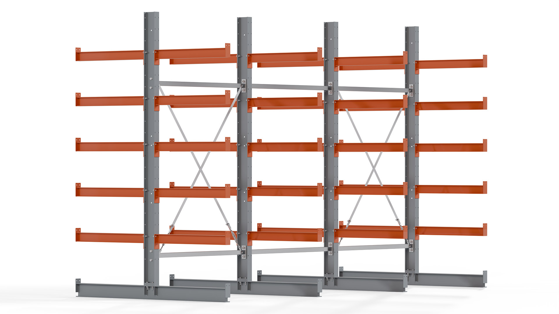 Kragarmregal KARL basic - lackiert - Breite: 384 cm - Höhe: 250 cm - Tiefe: 80 cm - Traglast je Kragarm: 550 kg - beidseitig
