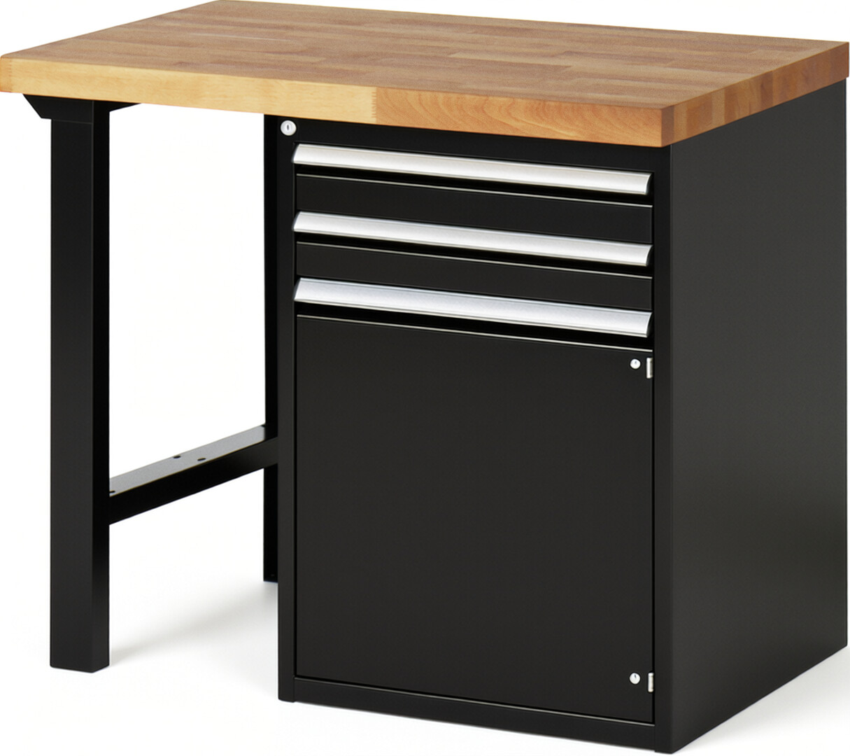 Werkbank Modell 7503 schwarz, BxTxH 1000x700x890 mm,  Buche-Massiv Arbeitsplatte 40 mm,  2 Schubladen mit  Vollauszug 100 % und  SoftClosing