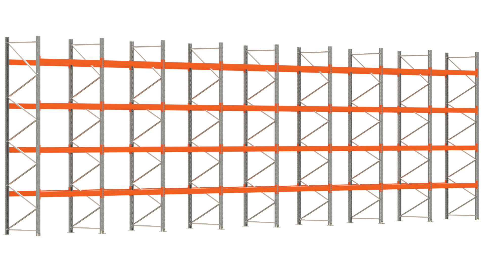 Palettenregal ARTUS - Breite 1596,5 cm - Höhe 450 cm - Tiefe 110 cm - Fachlast 2000 kg - 80 Palettenstellplätze