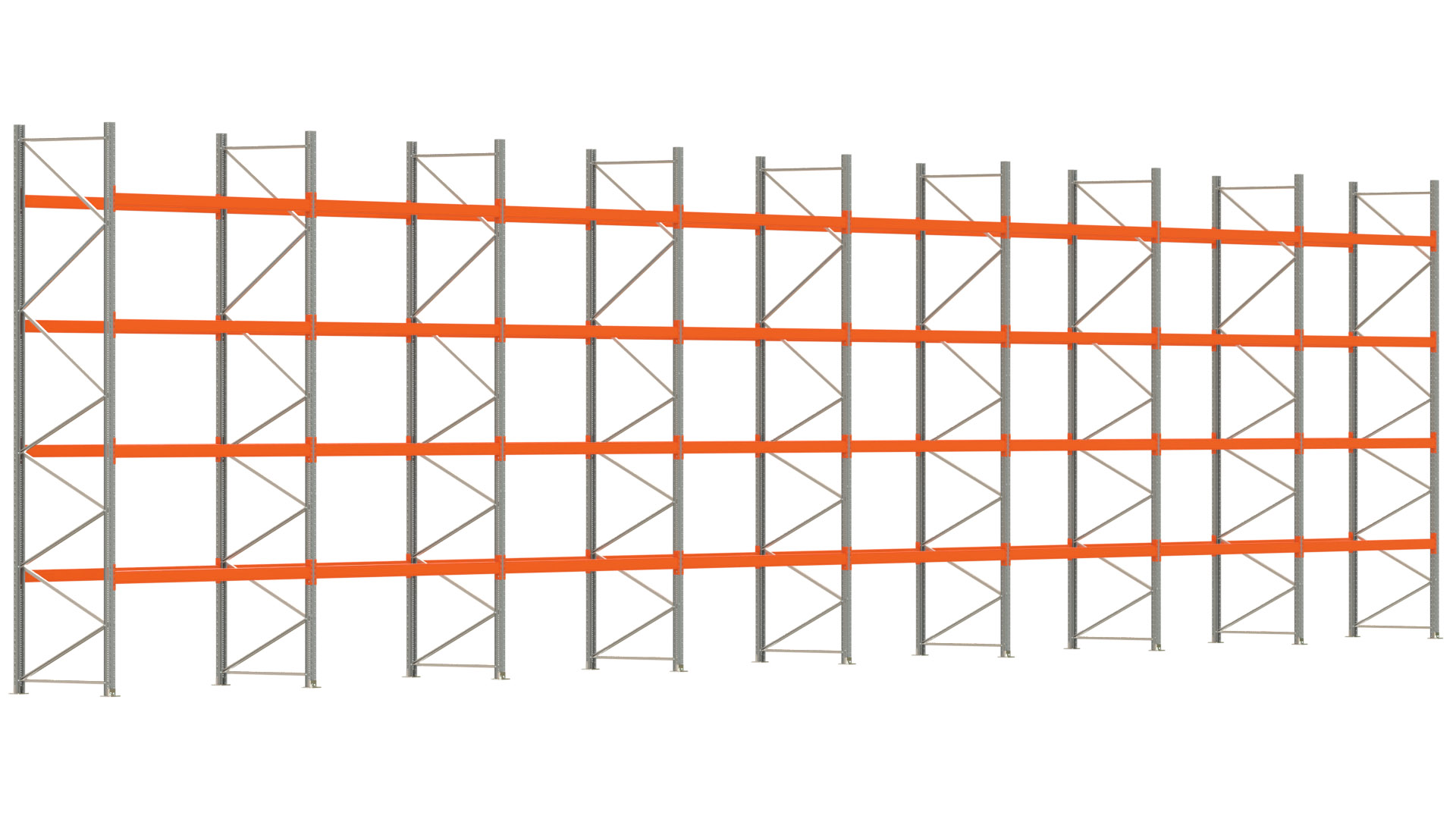 Palettenregal ARTUS - Breite 2236,5 cm - Höhe 500 cm - Tiefe 110 cm - Fachlast 2250 kg - 120 Palettenstellplätze
