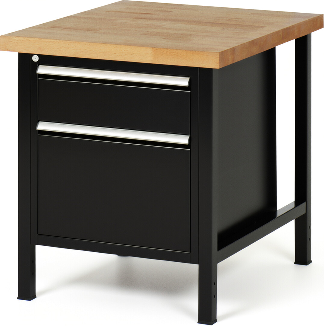 Werkbank Modell 8156 schwarz, BxTxH 750x900x840 mm,  Buche-Massiv Arbeitsplatte 40 mm,  2 Schubladen mit  Auszug 90 %