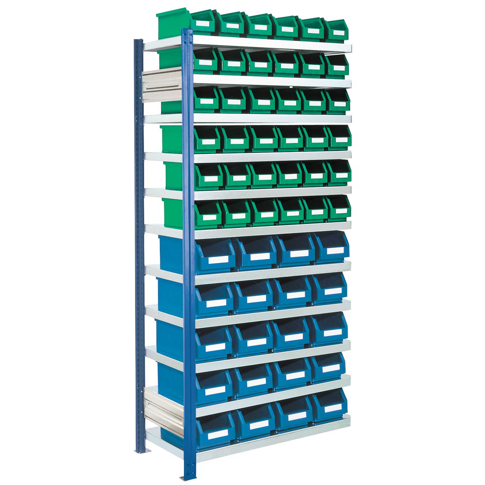 Kleinteileregal, Magazinregal - Ordnungsregal, Anbaufeld, 11 Böden,BxTxH 1000x400x2000 mm, 20xGr.4, 36xGr.5