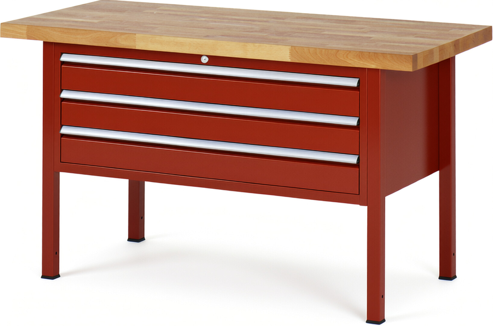 Werkbank Modell 8327 rot, BxTxH 1500x700x840 mm,  Buche-Massiv Arbeitsplatte 40 mm,  3 Schubladen mit  Auszug 90 %