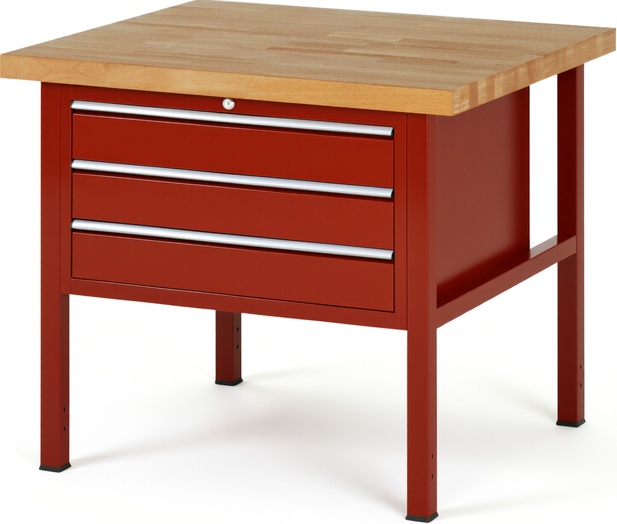 Werkbank Modell 8227 rot, BxTxH 1000x900x840 mm,  Buche-Massiv Arbeitsplatte 40 mm,  3 Schubladen mit  Auszug 90 %