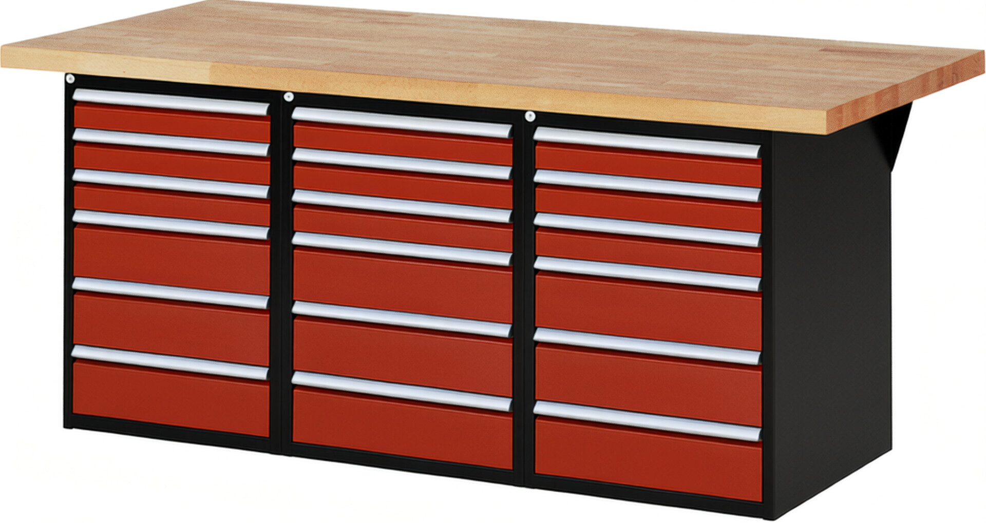 RAU Werkbank schwarz - rot - Breite 200 cm - Tiefe 90 cm - Höhe 89 cm - Buche-Massiv Arbeitsplatte 40 mm