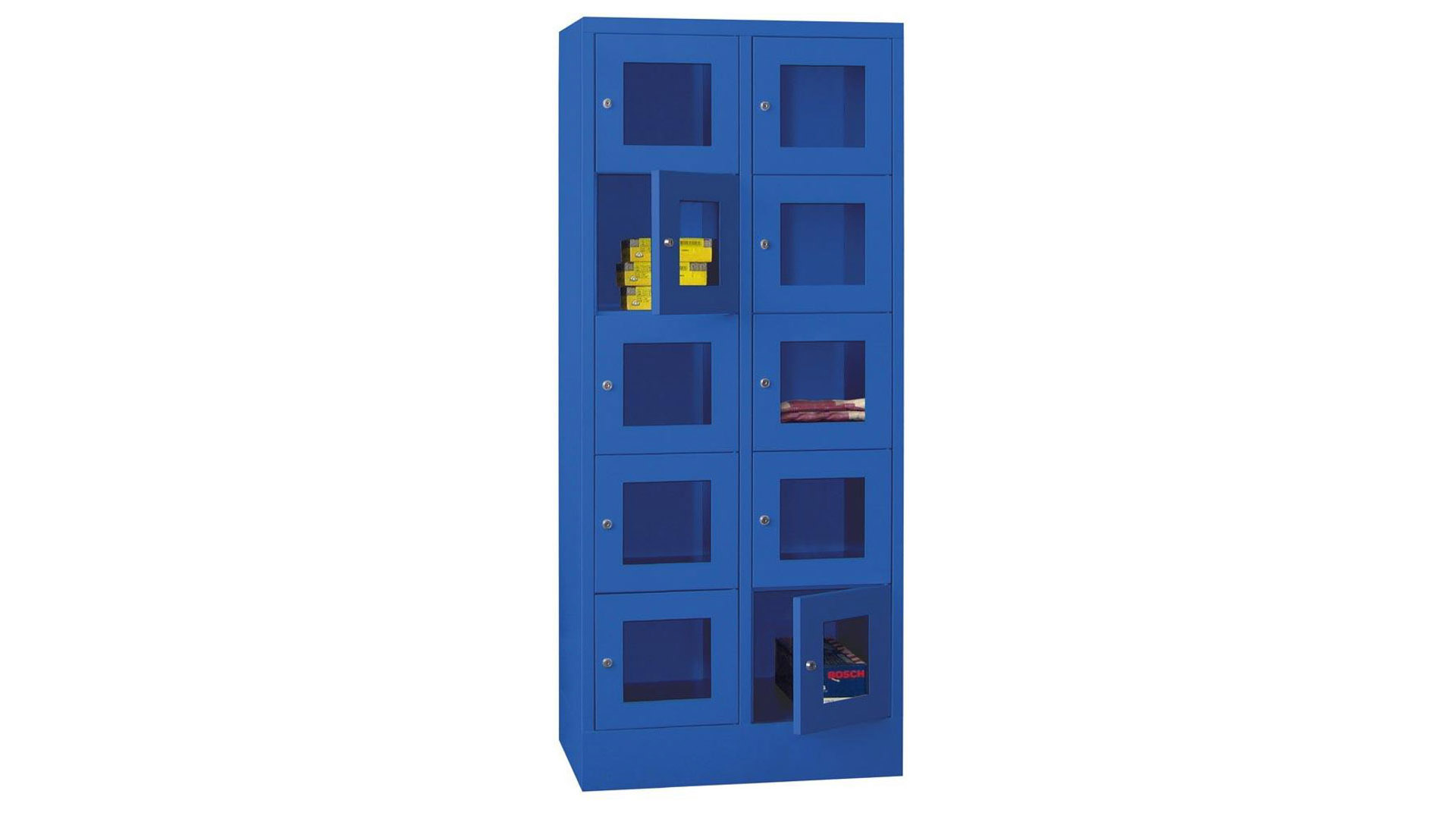 Fächerschränke mit Sichtfenstertüren, Breite 80 cm, Höhe 185 cm, Tiefe 50 cm, 2x5 Fächer