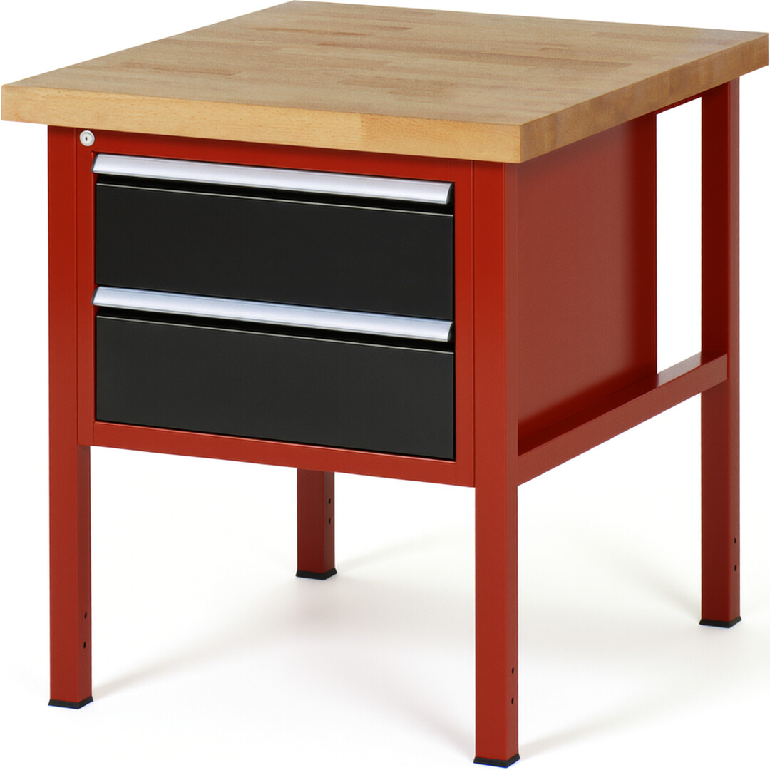 Werkbank Modell 8125 rot - schwarz, BxTxH 750x900x840 mm,  Buche-Massiv Arbeitsplatte 40 mm,  2 Schubladen mit  Vollauszug 100 % und  SoftClosing