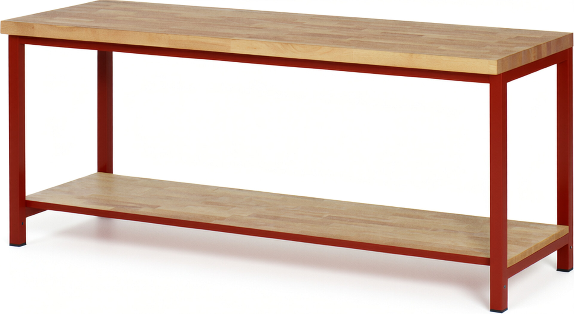 Werkbank Modell 8000 rot, BxTxH 2000x700x840-1040 mm,  Buche-Massiv Arbeitsplatte 40 mm