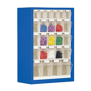 Kleinteilemagazin - Hängeschrank, BxTxH 665x250x910 mm, 25 Kästen, 6xGr. 6, 15xGr. 5, 4xGr. 4, RAL 5010 enzianblau