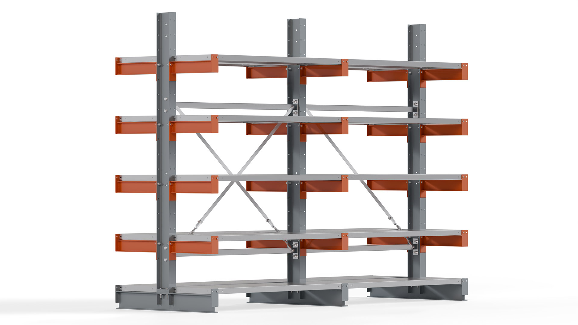 Kragarmregal KARL basic - lackiert - Breite: 256 cm - Höhe: 200 cm - Tiefe: 40 cm - Traglast je Kragarm: 1100 kg - beidseitig