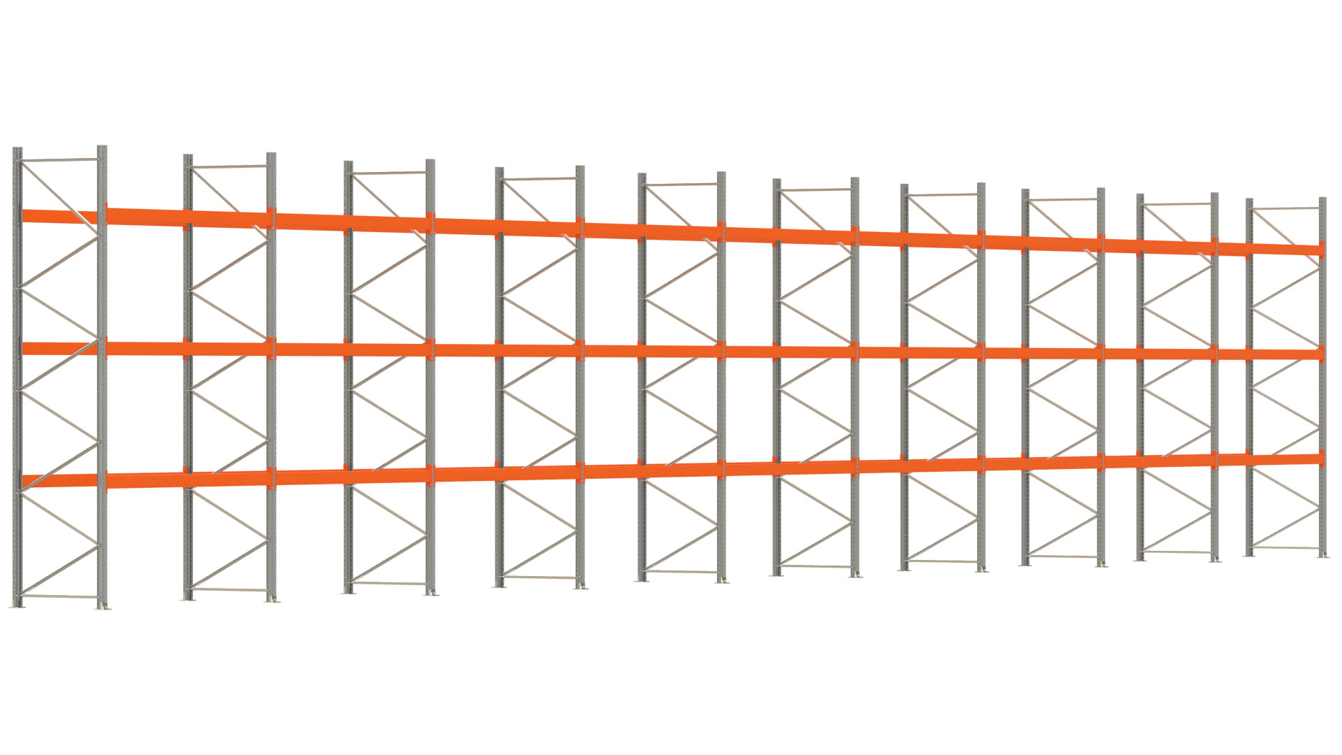 Palettenregal ARTUS - Breite 2515 cm - Höhe 450 cm - Tiefe 110 cm - Fachlast 2910 kg - 108 Palettenstellplätze