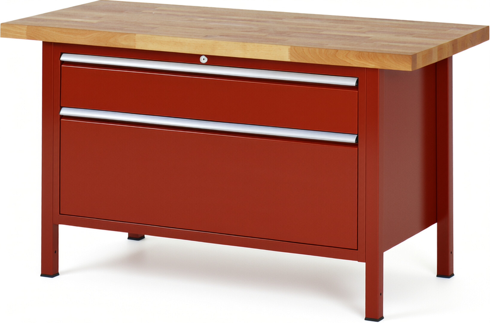 Werkbank Modell 8356 rot, BxTxH 1500x700x840 mm,  Buche-Massiv Arbeitsplatte 40 mm,  2 Schubladen mit  Auszug 90 %