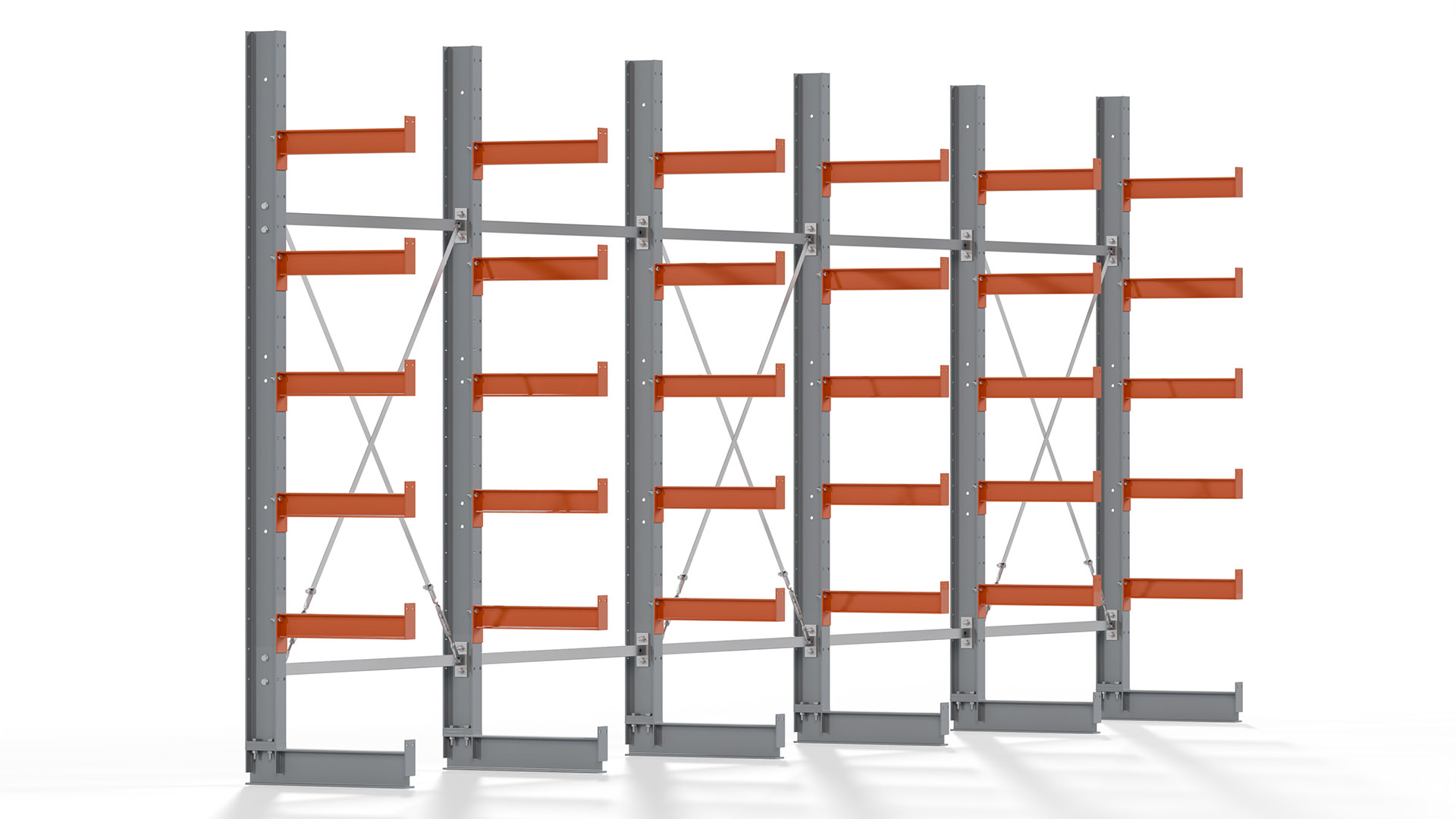 Kragarmregal KARL basic - lackiert - Breite: 640 cm - Höhe: 250 cm - Tiefe: 50 cm - Traglast je Kragarm: 870 kg - einseitig