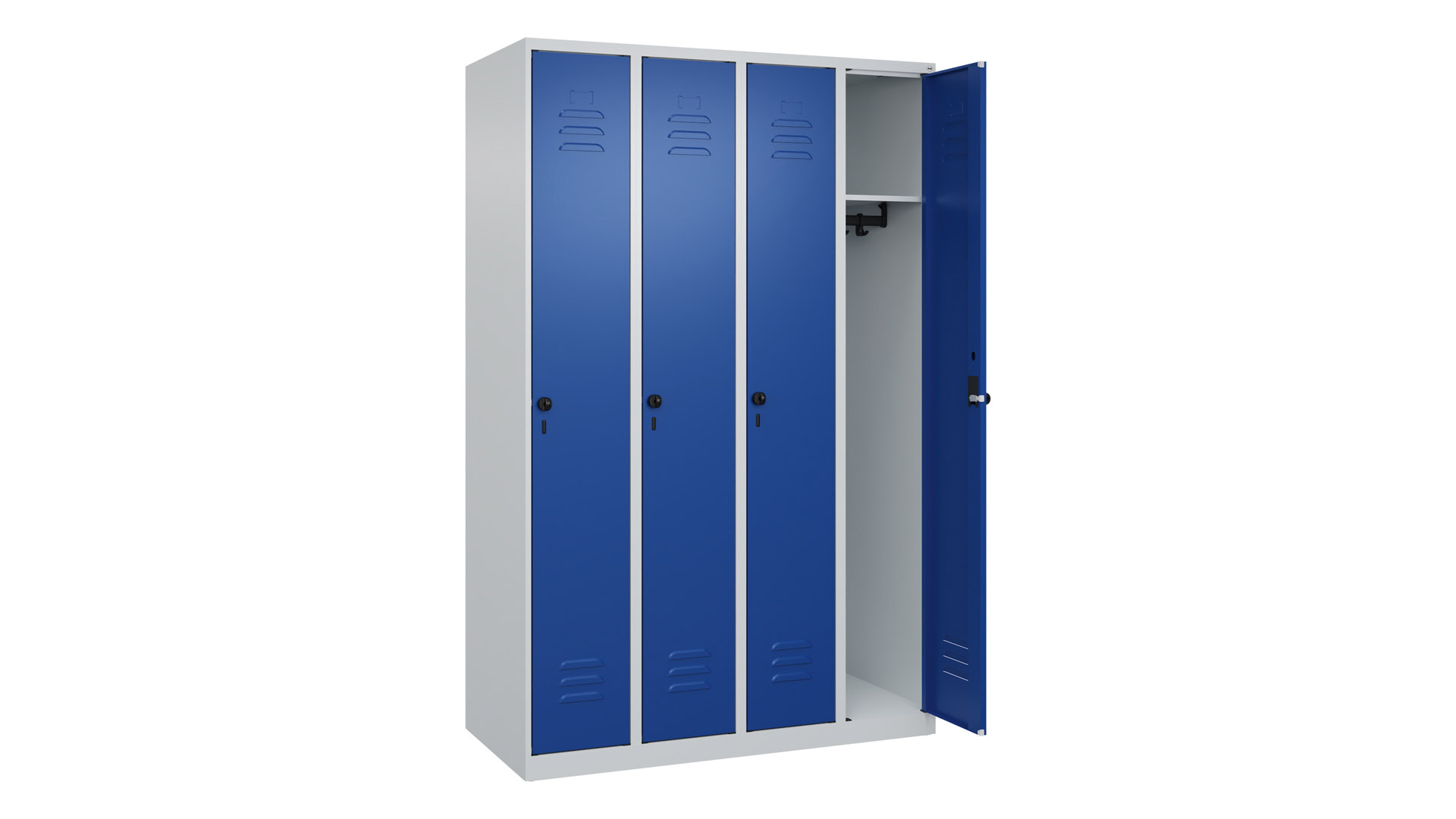 Spind - Garderobenschrank, Breite 120 cm, Höhe 185 cm, Tiefe 50 cm, 4 Abteile