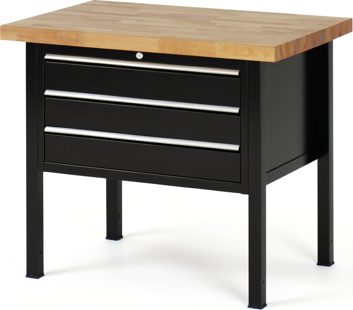 Werkbank Modell 8227 schwarz, BxTxH 1000x700x840 mm,  Buche-Massiv Arbeitsplatte 40 mm,  3 Schubladen mit  Vollauszug 100 % und  SoftClosing