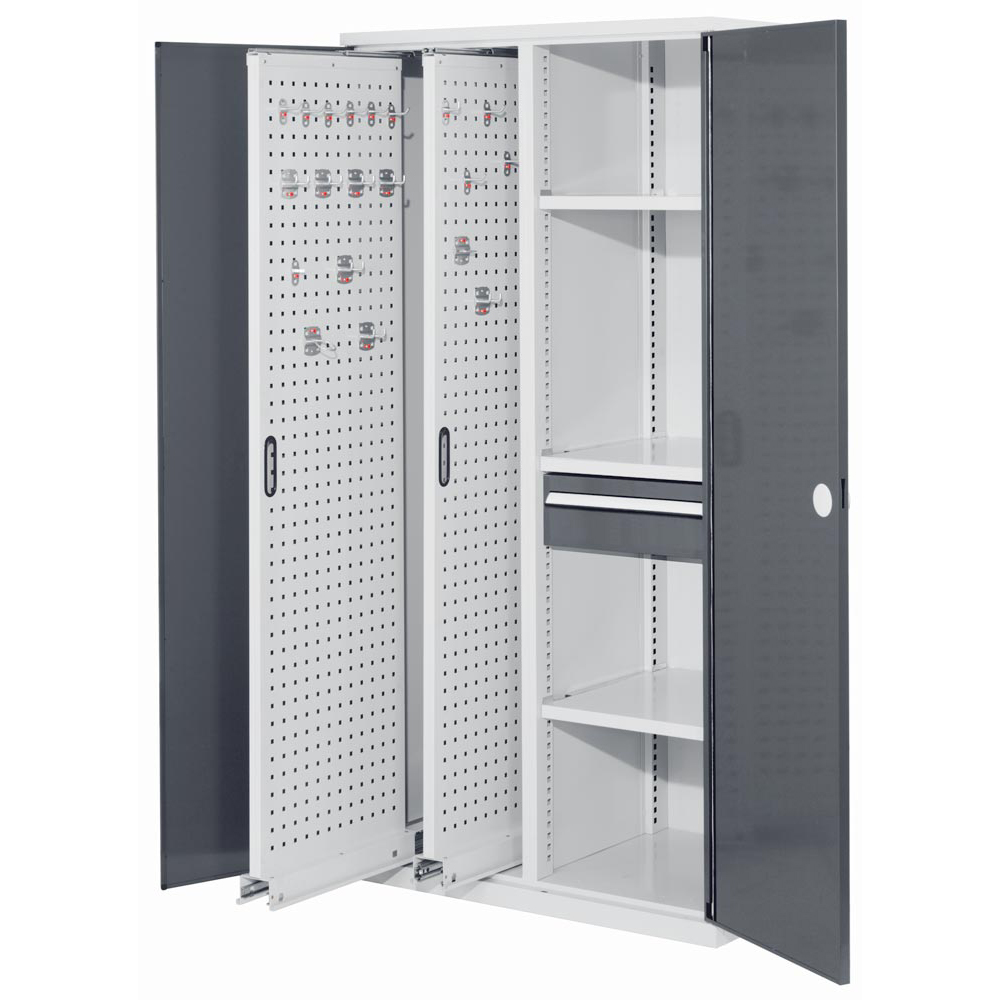 Auszugschrank - Schwerlastschrank, Vollblechtüren,BxTxH 1000x600x1950 mm, 7035 / 7016, Anzahl Böden 2 Stk.