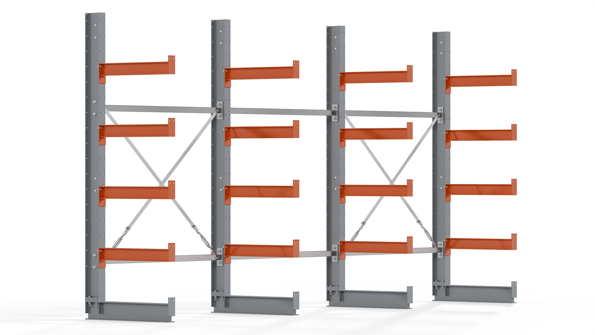 Kragarmregal KARL basic - lackiert - Breite: 384 cm - Höhe: 200 cm - Tiefe: 60 cm - Traglast je Kragarm: 730 kg - einseitig