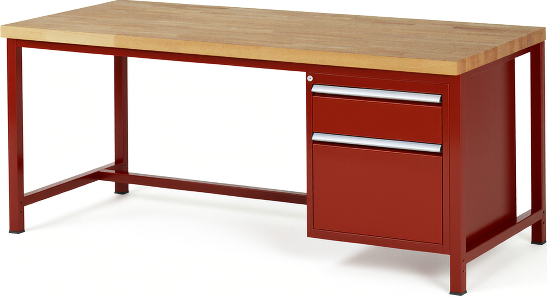 Werkbank Modell 8156 rot, BxTxH 2000x900x840 mm,  Buche-Massiv Arbeitsplatte 40 mm,  2 Schubladen mit  Vollauszug 100 % und  SoftClosing