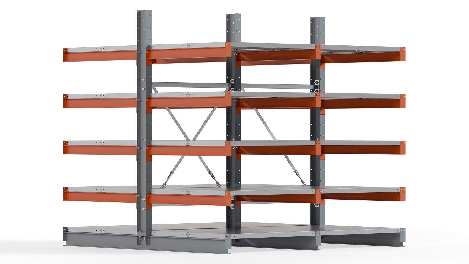 Kragarmregal KARL basic - lackiert - Breite: 200 cm - Höhe: 200 cm - Tiefe: 100 cm - Traglast je Kragarm: 450 kg - beidseitig